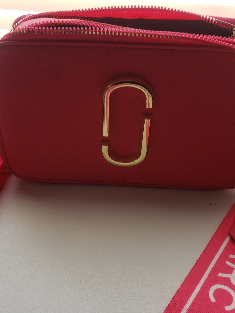 Marc Jacobs Pink Double-Zip Crossbody Camera Bag with Gold Hardware